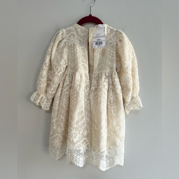 House of Loolous NWT Whimsical Dream Long Sleeve Toddler Dress, Ivory Lace, 2-3T - Picture 4 of 11